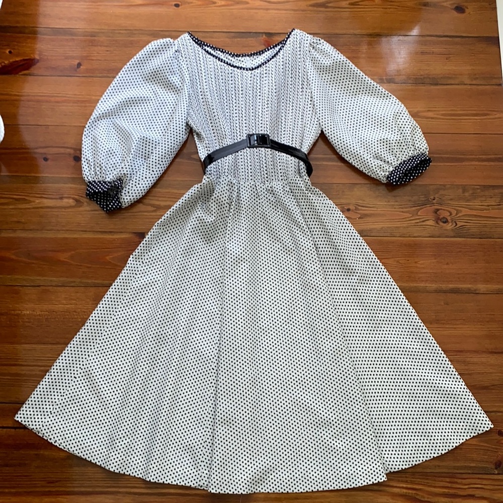 Herman Marcus Black & White Polka Dot Dress w/Belt
